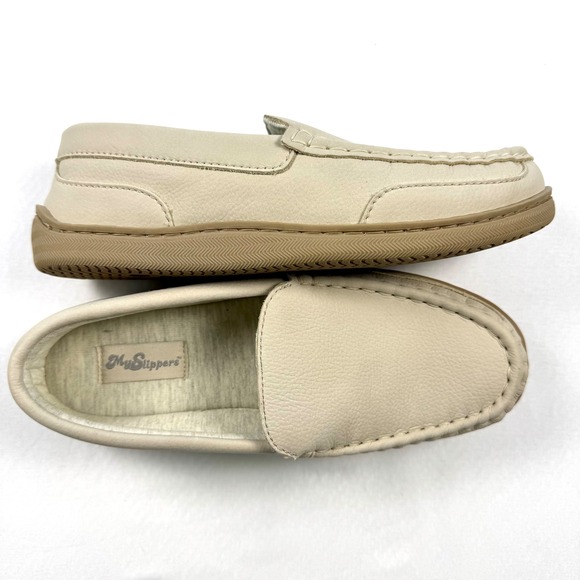 My Slippers Women Moccasin Loafers Beige Leather Comfort Slip On Shoes Size 8 - Picture 3 of 5